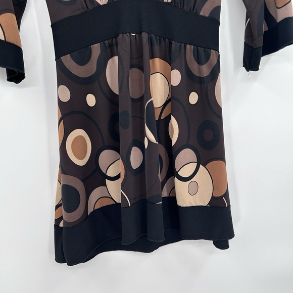 Vintage Wisse Womens Y2K Babydoll Retro Top Size Small Brown Geometric Mod 2000s - Picture 3 of 7